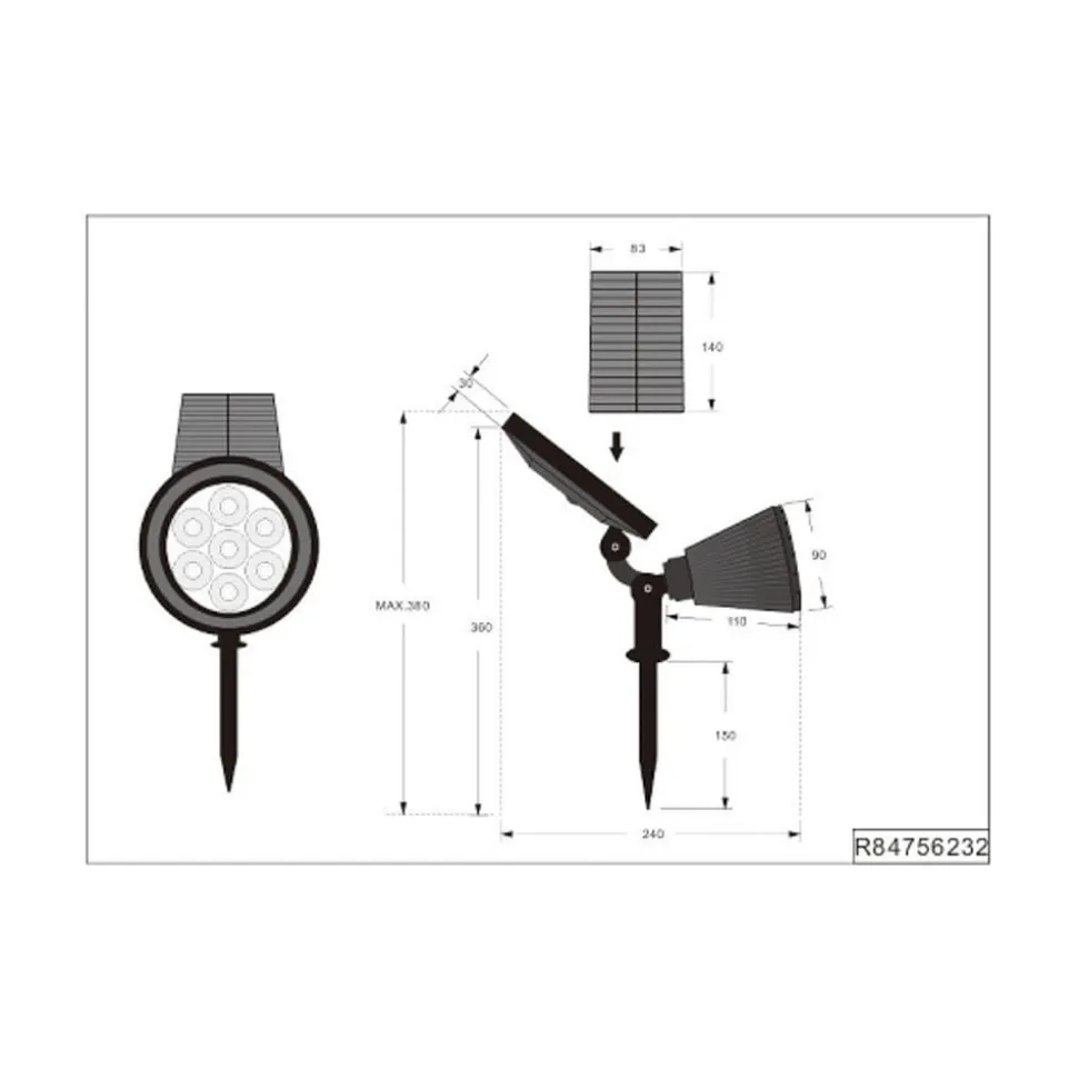 LED-solspotlight Festival, sort mat, RGB, sensor