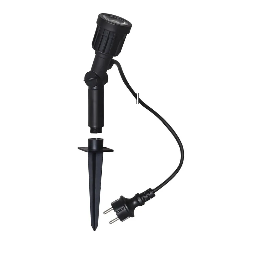 LED-spot med jordspyd 418-92-1, sort plast, drejelig