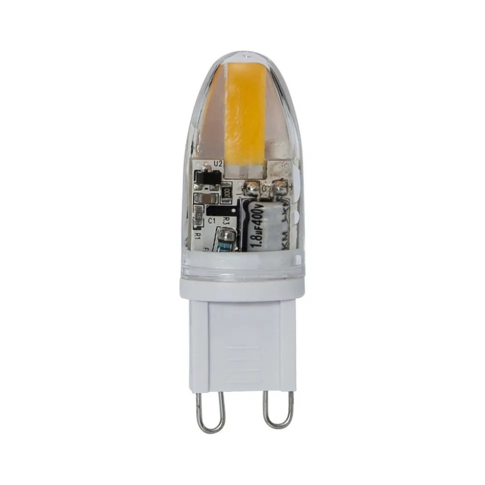 LED-stiftsokkelpære, G9, 1,8 W, klar, 2.800 K, dæmpbar, 200 lm