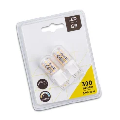 LED-stiftsokkelpære G9 3W, 3.000 K, eksternt dæmpbar, sæt med 2 stk