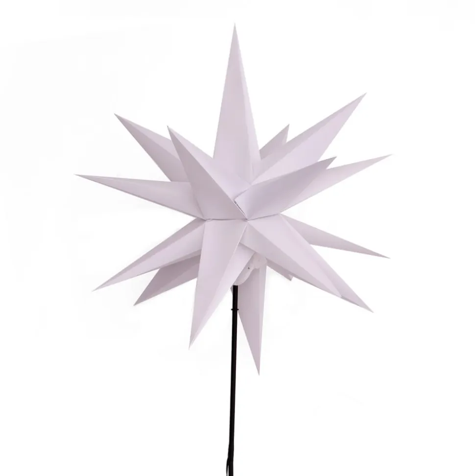 LED-stjerne, ude, med jordspyd, Ø 55 cm, hvid