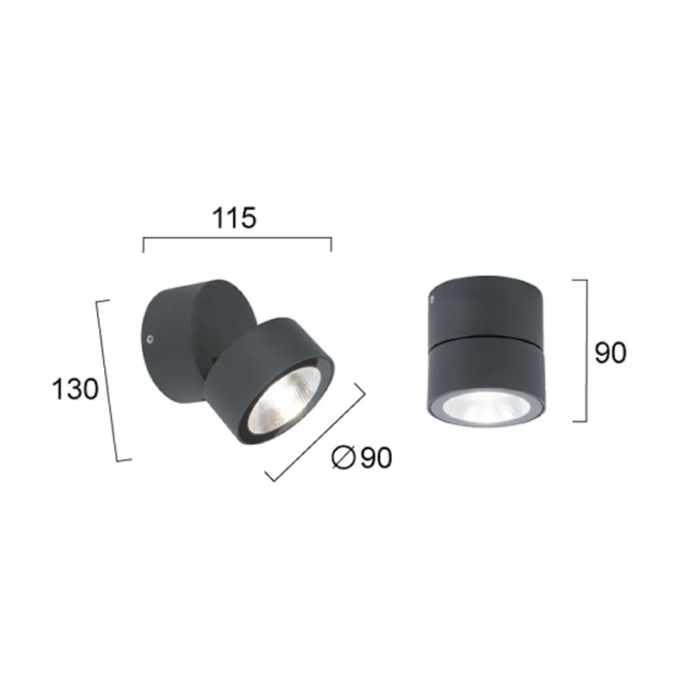 LED-udendørs loftspot Andria, mørkegrå, Ø 9 cm, metal