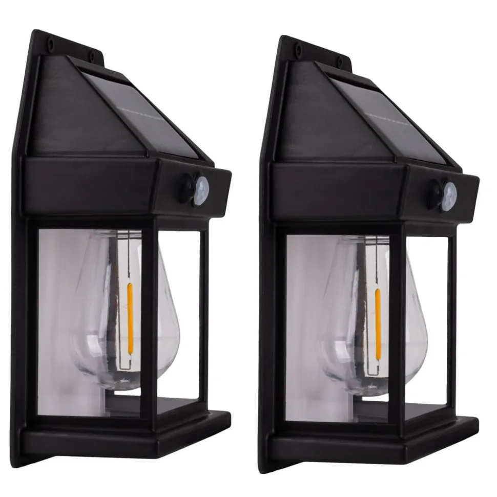 LED-udendørs væglampe Mira, sensor, sort, 2 stk. IP44