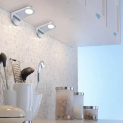 LED-underskabsbelysning Amon, sølv, 15 cm lang, sæt med 2, dæmpbar