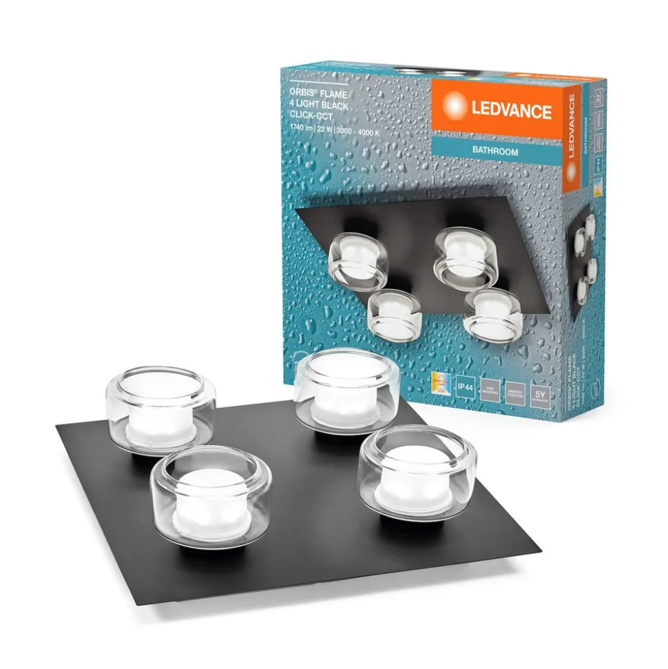 LEDVANCE LED-loftlampe Orbis Flame, sort, 4 lyskilder, IP44