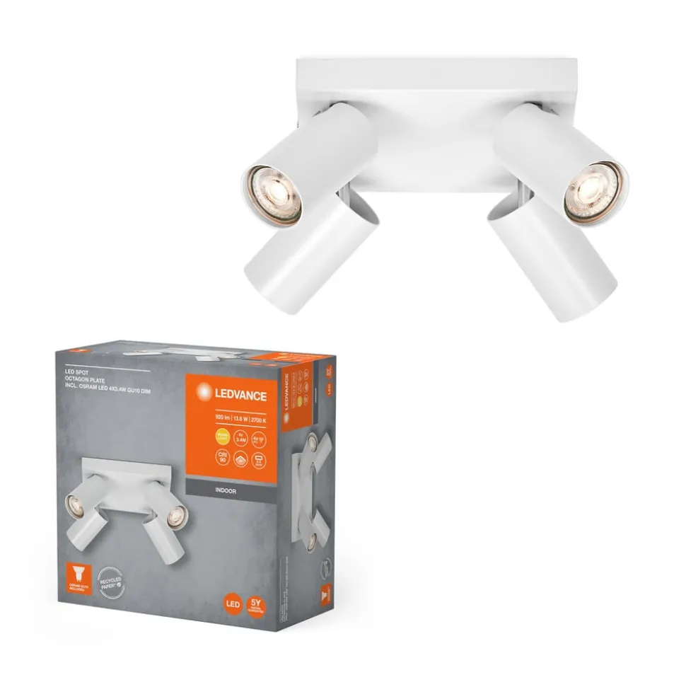 LEDVANCE Octagon LED-spot, dæmpbar, 4-lys, firkantet, hvid