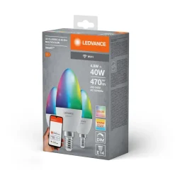 LEDVANCE SMART+ LED, stearinlys, E14, 4,9 W, CCT, RGB, WiFi, 3 enheder