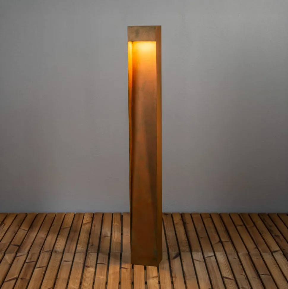 LED-vejlampe Rho, rustfarvet, højde 100 cm, metal, IP54