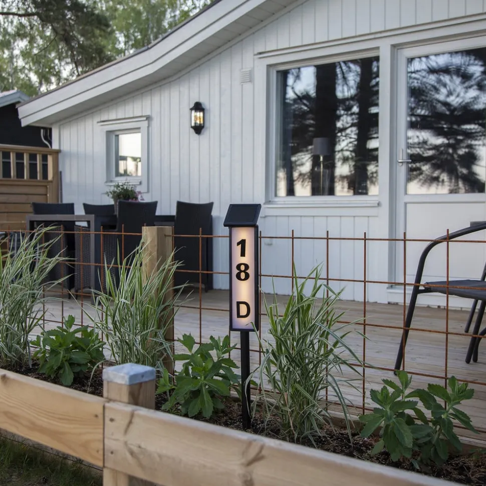 LED-vejlampe solcelle Pathy med husnummer