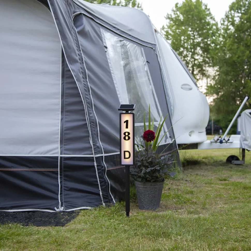 LED-vejlampe solcelle Pathy med husnummer