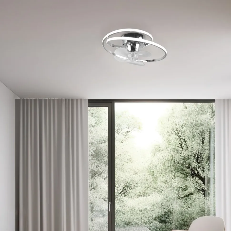 LED-ventilator Umea, krom, DC, støjsvag, Ø 50 cm, CCT, fjernbetjening