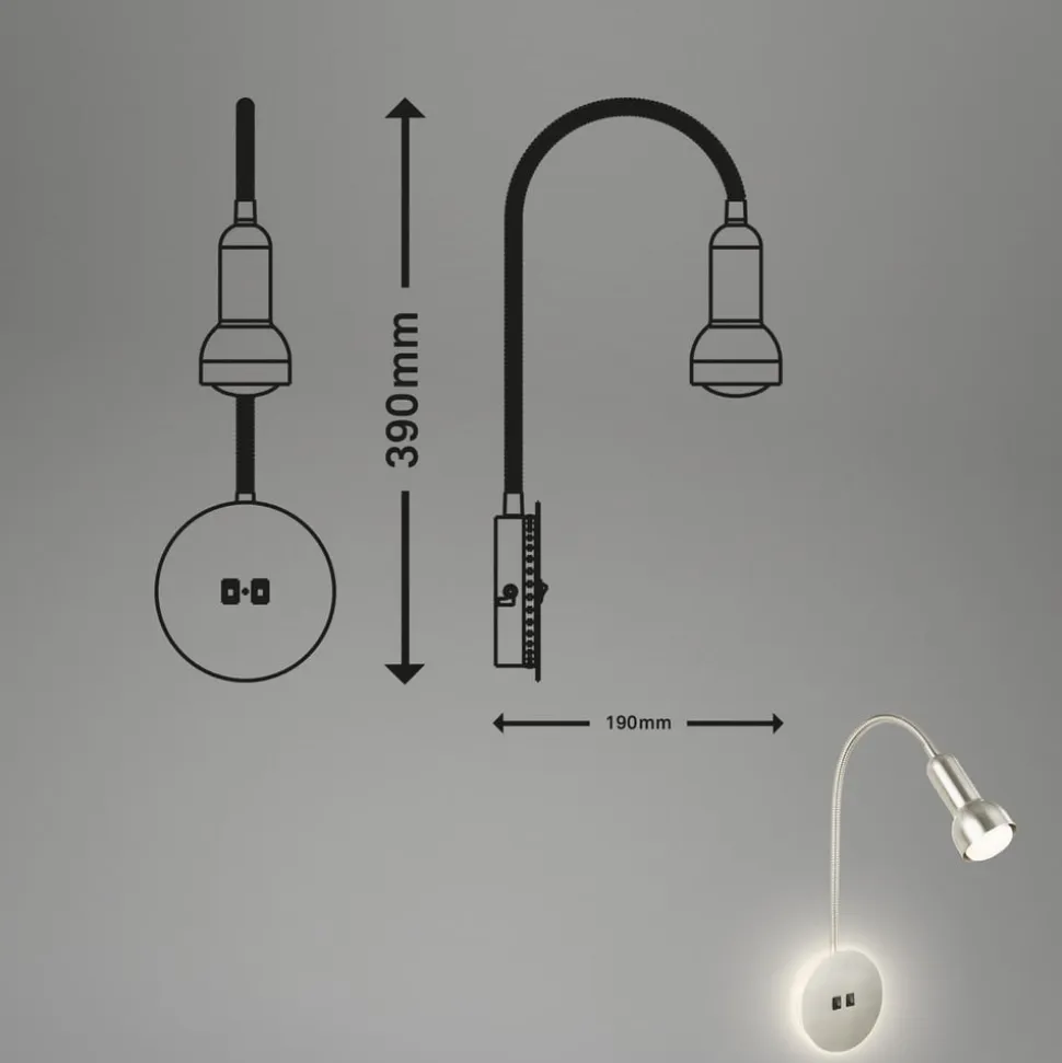 LED-væglampe 2178012 dobbelt switch, mat nikkel