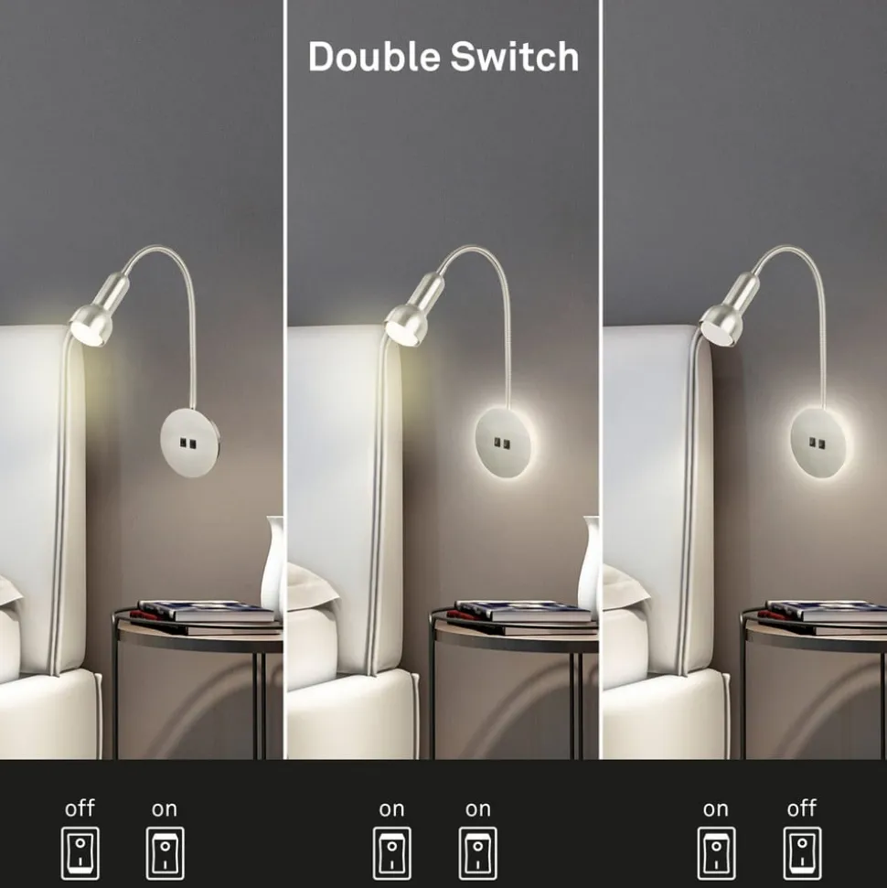 LED-væglampe 2178012 dobbelt switch, mat nikkel