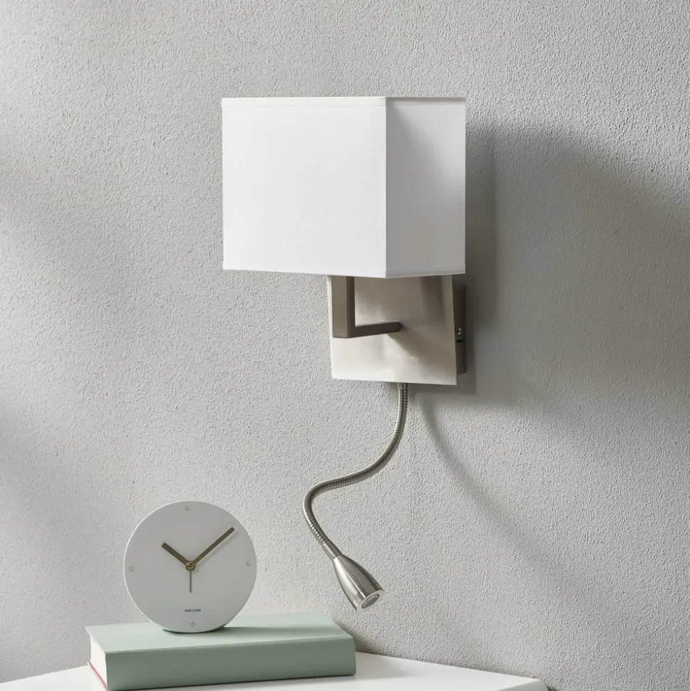 LED-væglampe 6519 med LED-læselampe, satineret sølv