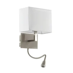 LED-væglampe 6519 med LED-læselampe, satineret sølv