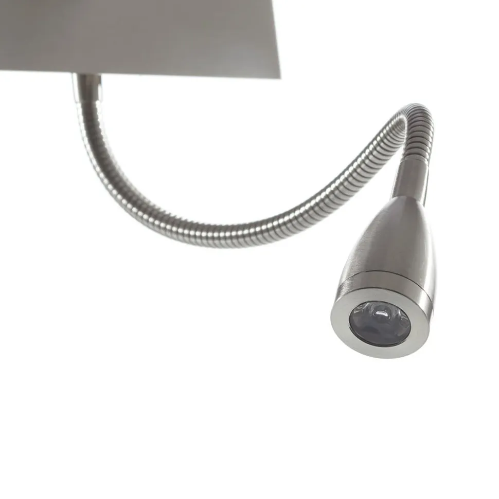 LED-væglampe 6519 med LED-læselampe, satineret sølv