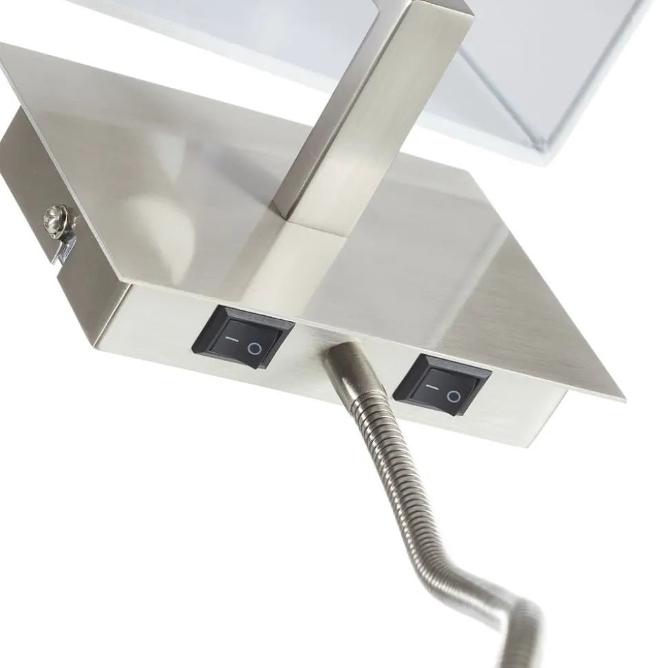 LED-væglampe 6519 med LED-læselampe, satineret sølv