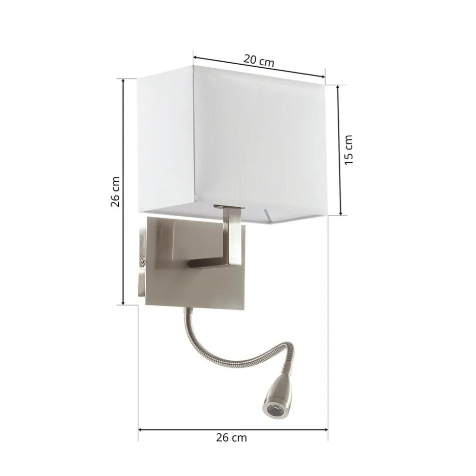 LED-væglampe 6519 med LED-læselampe, satineret sølv