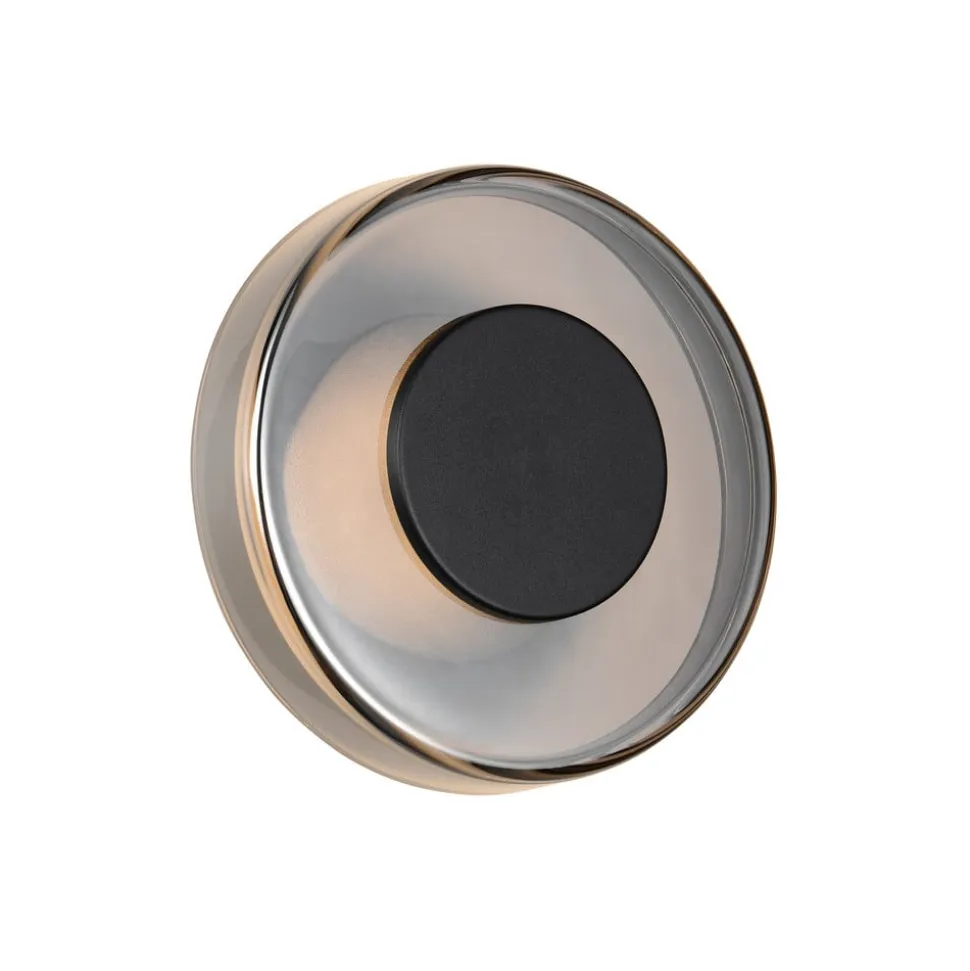 LED-væglampe Celeste, sort/krom, Ø 22 cm glas dæmpbar