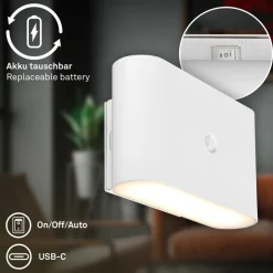 LED-væglampe Chat, hvid, 16 cm, plast, sensor
