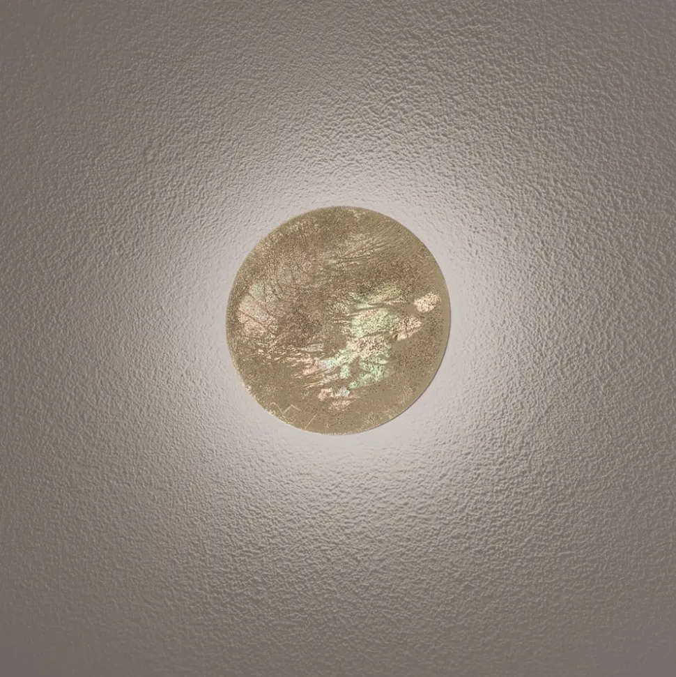 LED-væglampe Ring S, Ø 15 cm, krydsfiner, guldfarvet