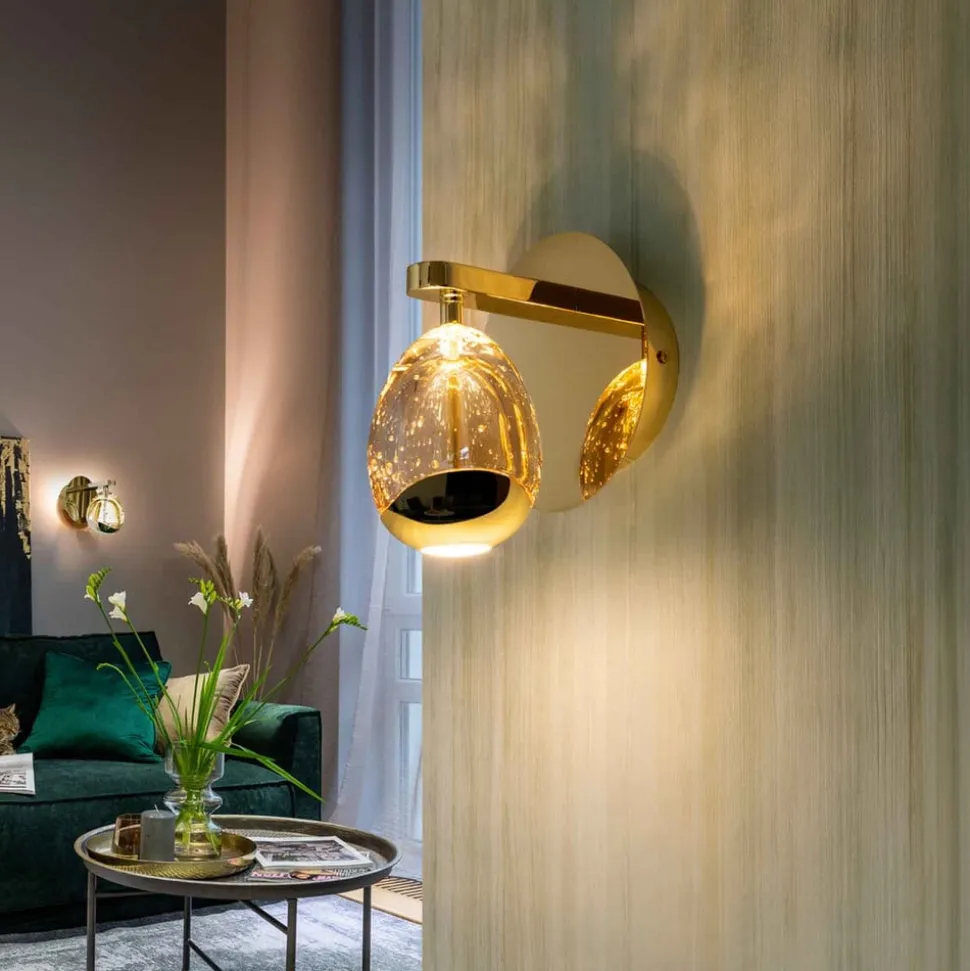 LED-væglampe Rocio, metal, glas, 1-lys, guld