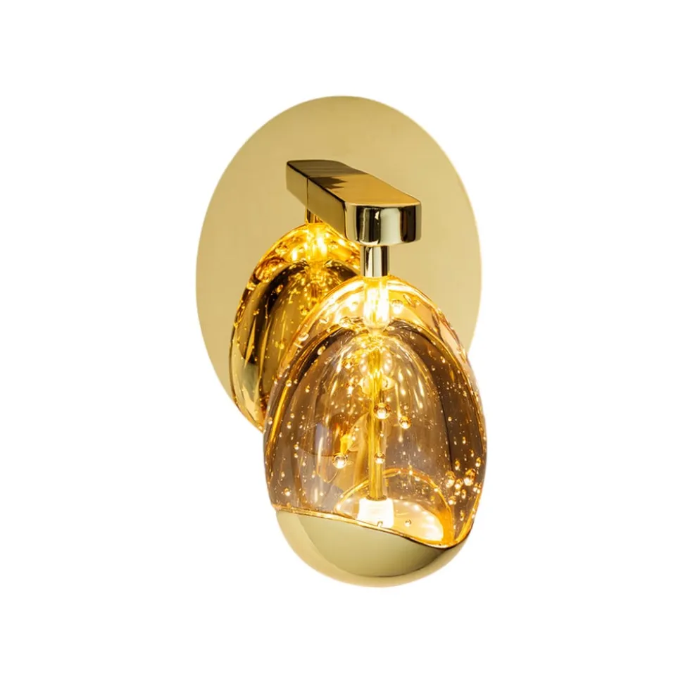 LED-væglampe Rocio, metal, glas, 1-lys, guld
