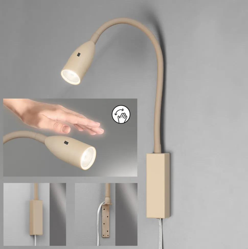 LED-væglampe Sten, sandfarvet, højde 61 cm Gestestyring