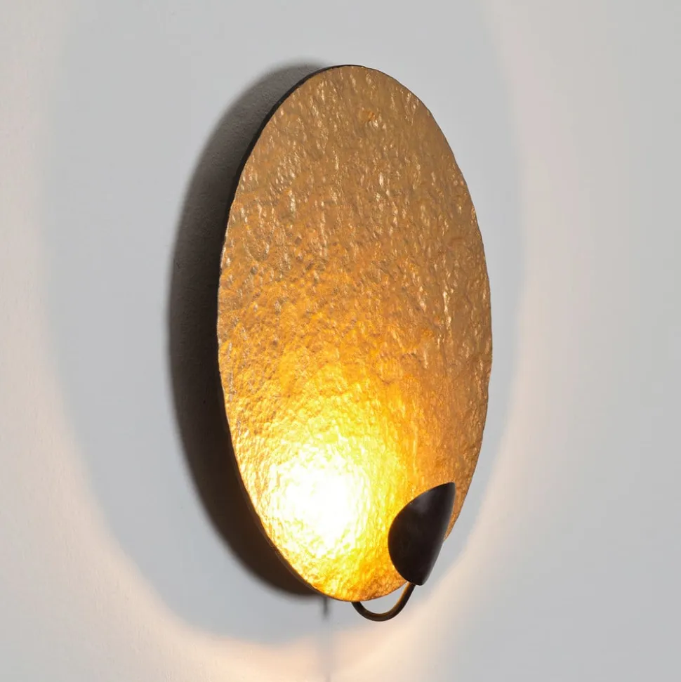 LED-væglampe Traversa, skinnende guld, Ø 35 cm