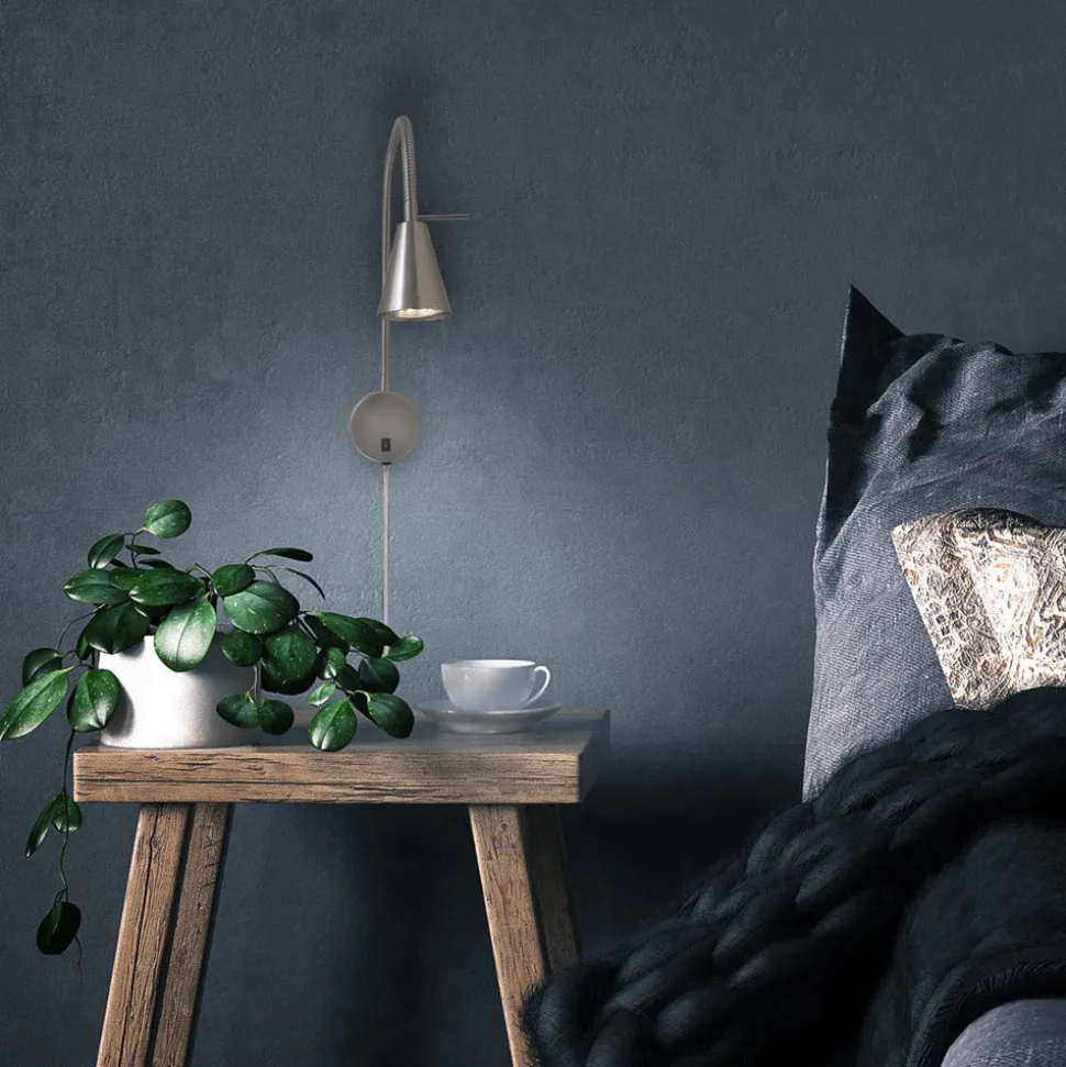 LED-væglampe Tusa, nikkel, metal, 45 cm, fleksibel arm