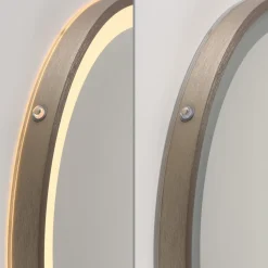 LED-vægspegel VIDRO, bronze, Ø 46 cm, powerbank, afbryder