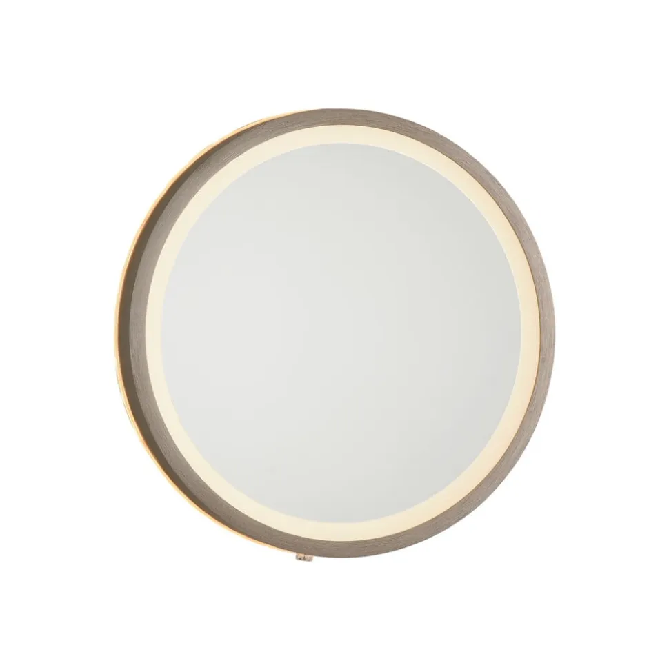 LED-vægspegel VIDRO, bronze, Ø 26 cm, powerbank, afbryder