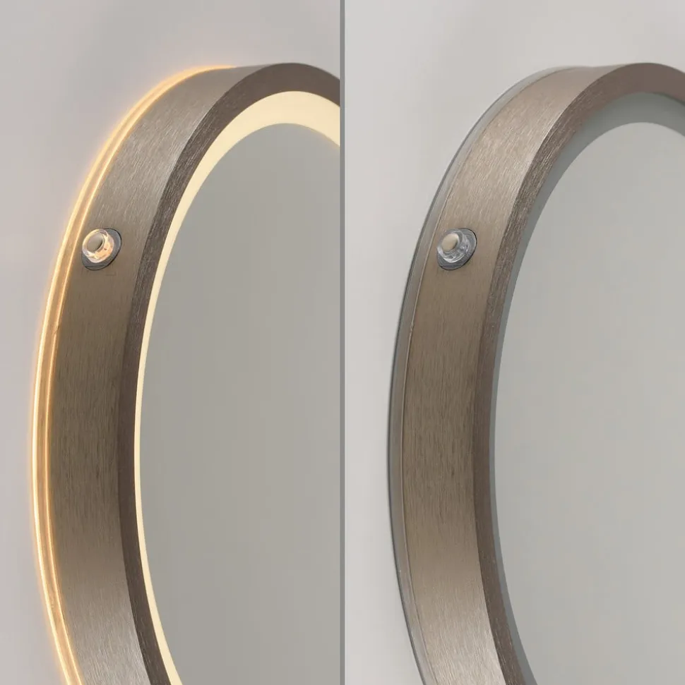 LED-vægspegel VIDRO, bronze, Ø 26 cm, powerbank, afbryder
