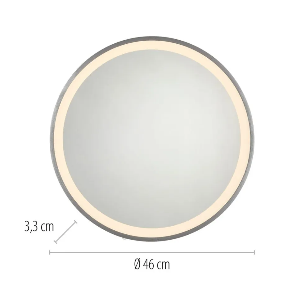 LED-vægspejl VIDRO, grå, Ø 46 cm, powerbank, afbryder