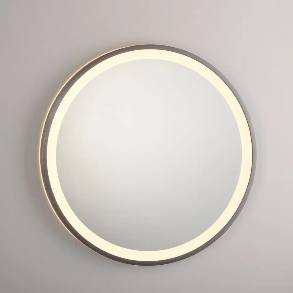 LED-vægspejl VIDRO, grå, Ø 46 cm, powerbank, afbryder