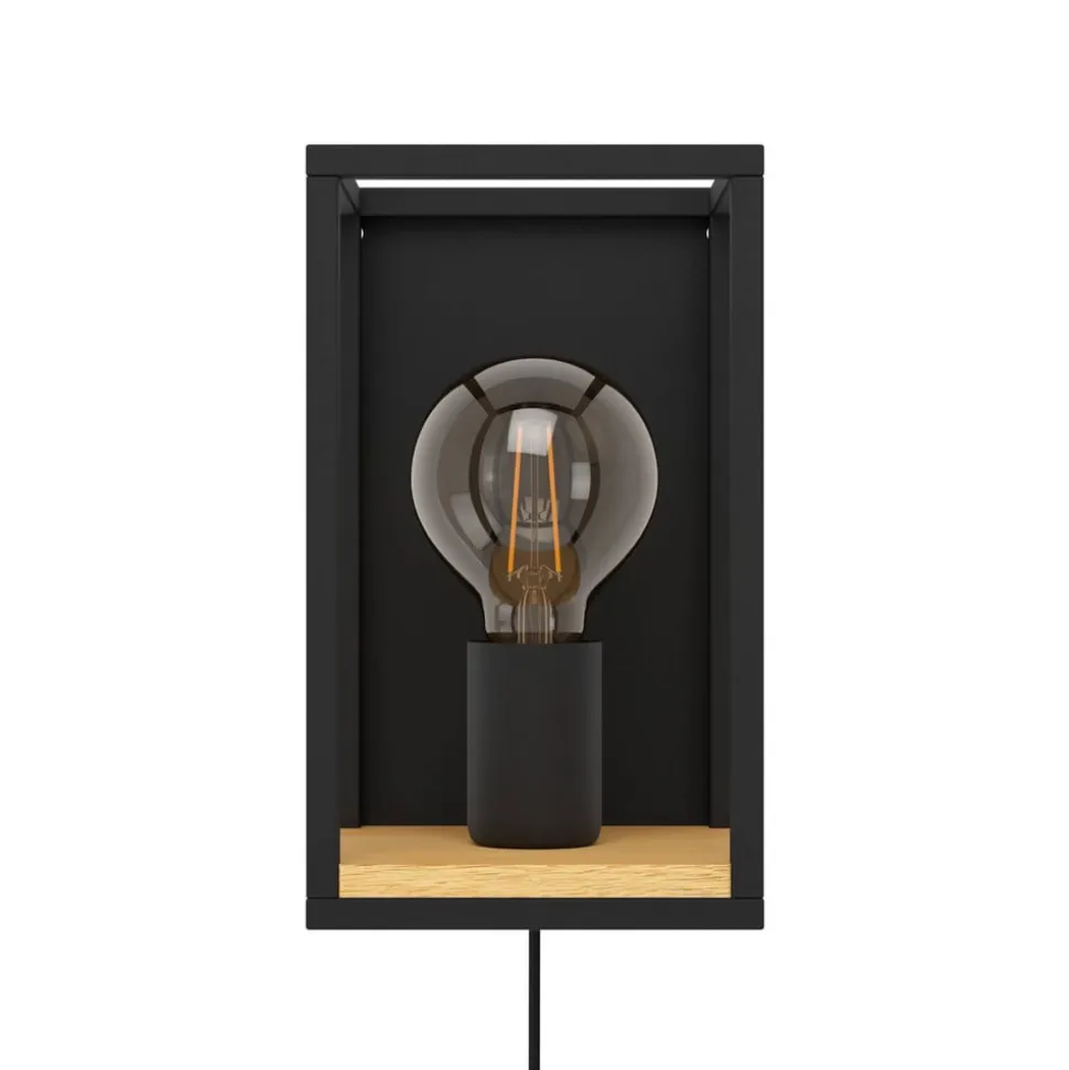Libertad væglampe, bredde 14 cm, sort/træ, stål