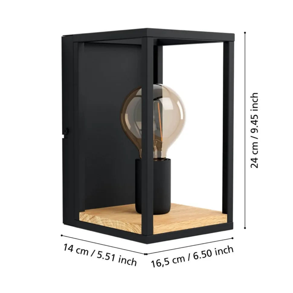 Libertad væglampe, bredde 14 cm, sort/træ, stål