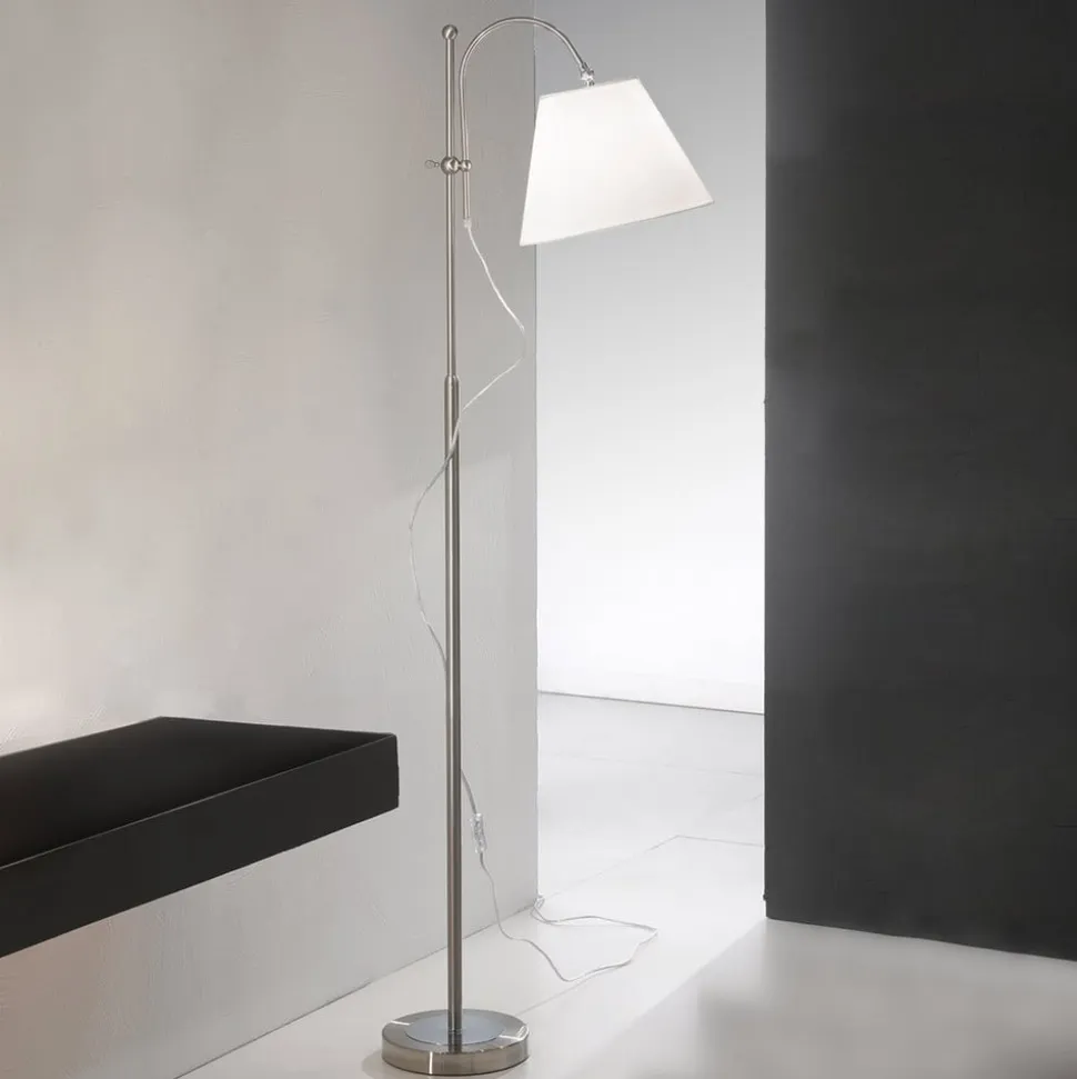 Lilly tekstil-gulvlampe, nikkel, højdejusterbar