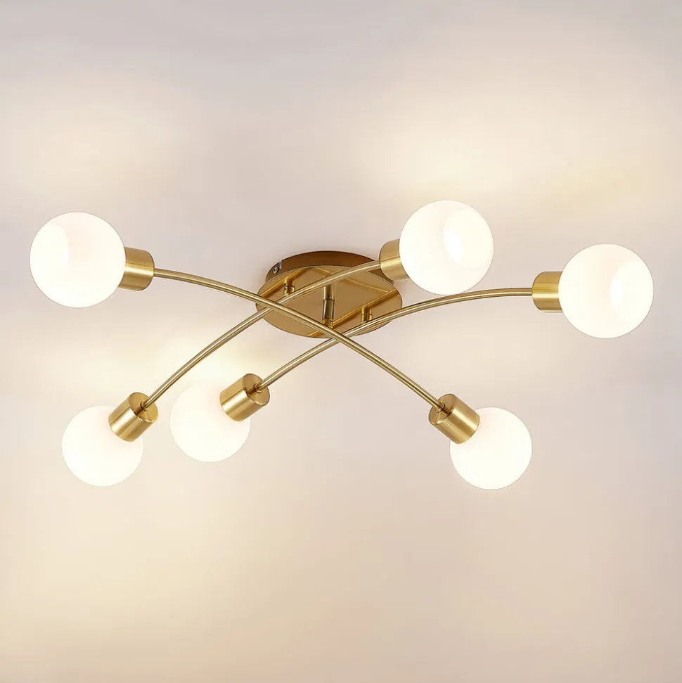 Lindby Agmar loftlampe, 6 lyskilder, messing
