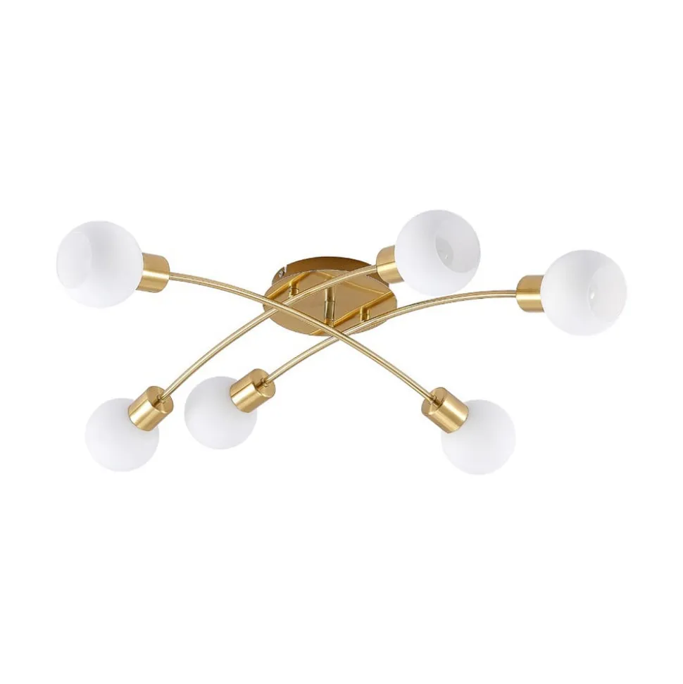 Lindby Agmar loftlampe, 6 lyskilder, messing