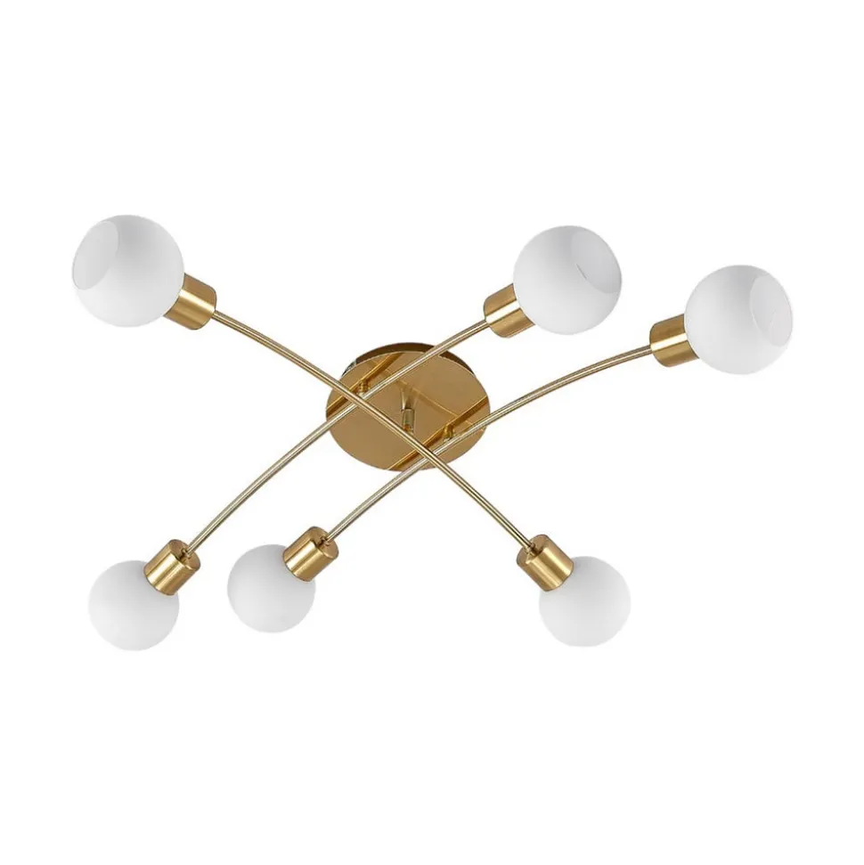 Lindby Agmar loftlampe, 6 lyskilder, messing