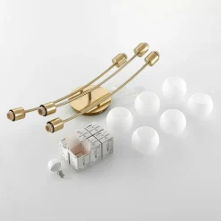 Lindby Agmar loftlampe, 6 lyskilder, messing