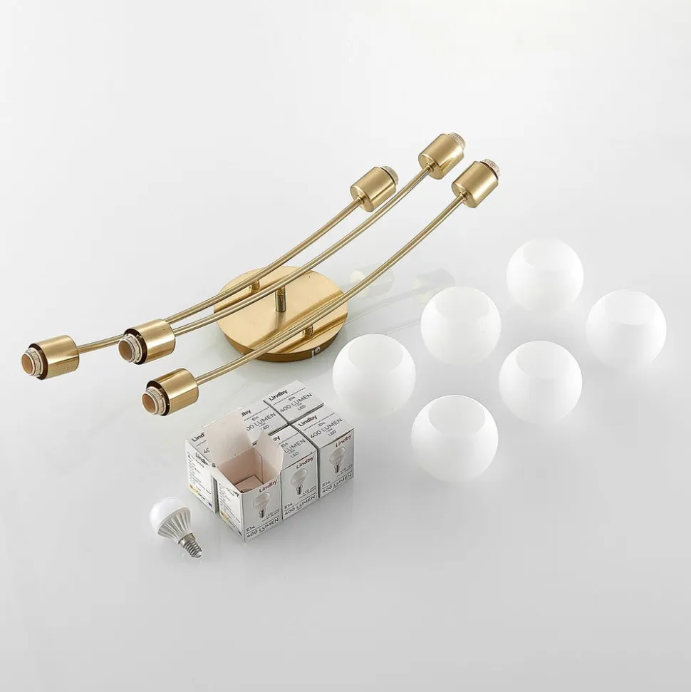 Lindby Agmar loftlampe, 6 lyskilder, messing