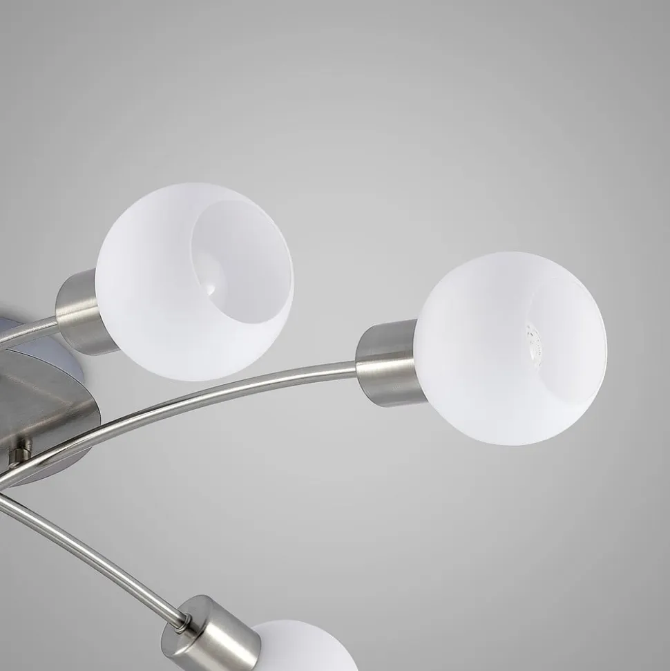 Lindby Agmar loftlampe, nikkelfarvet, glas, 6 lyskilder, E14