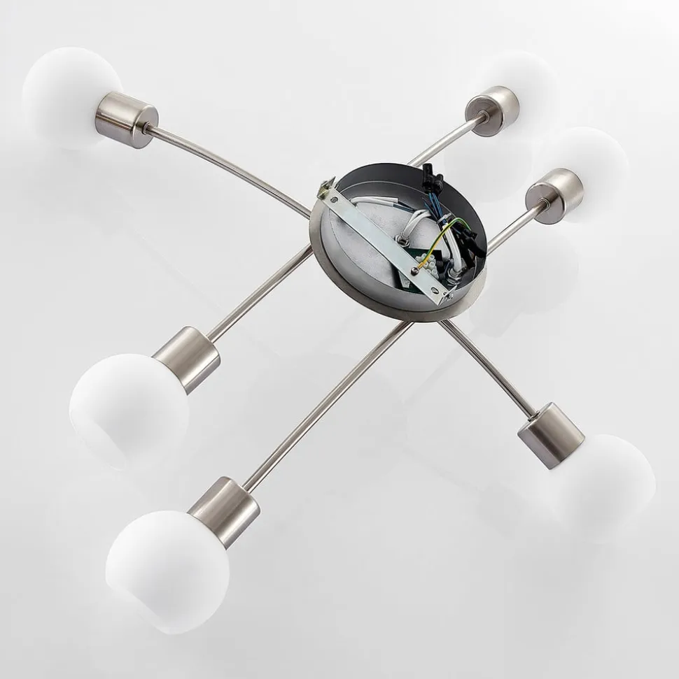 Lindby Agmar loftlampe, nikkelfarvet, glas, 6 lyskilder, E14