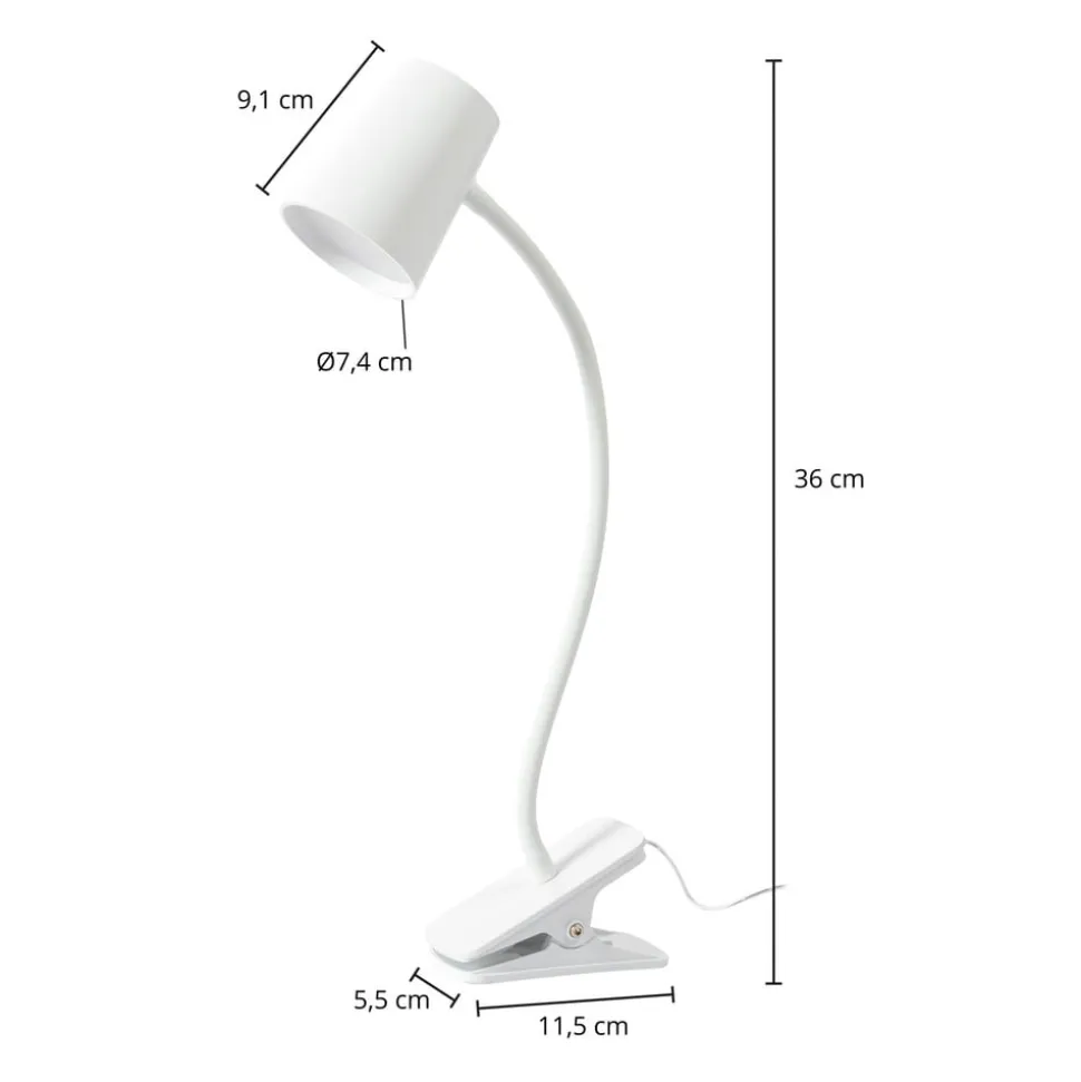 Lindby Ailina LED-bordlampe, klemmefod, hvid