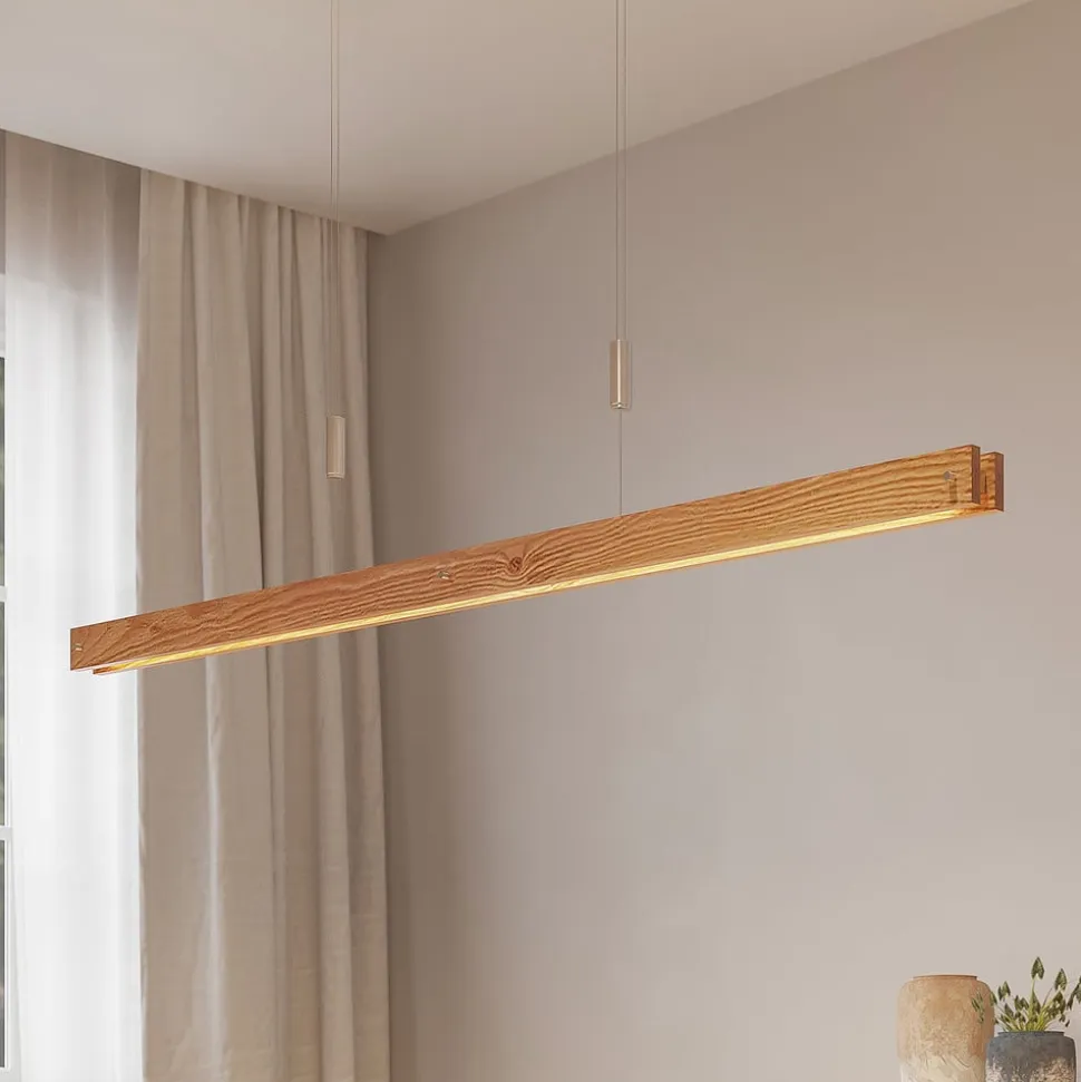 Lindby Alimara LED-hængelampe i træ, træ, længde 138 cm