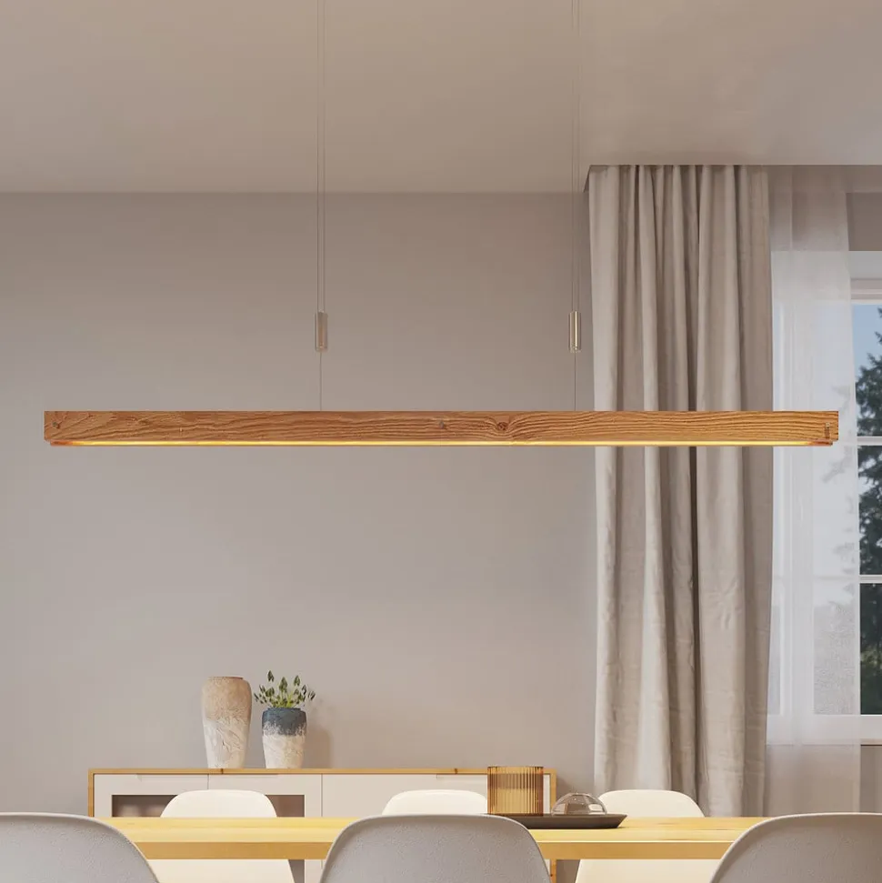 Lindby Alimara LED-hængelampe i træ, træ, længde 138 cm