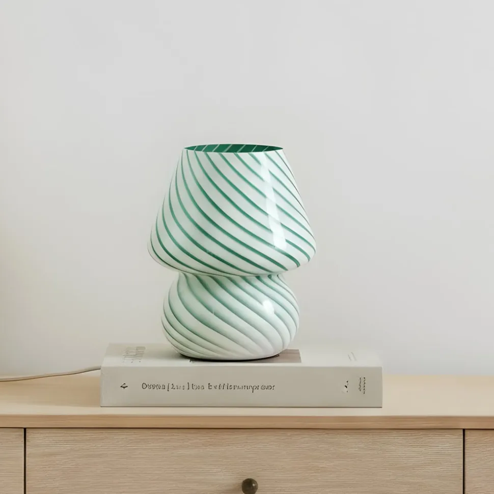 Lindby Andriana bordlampe, grøn/hvid, glas, Ø 15 cm