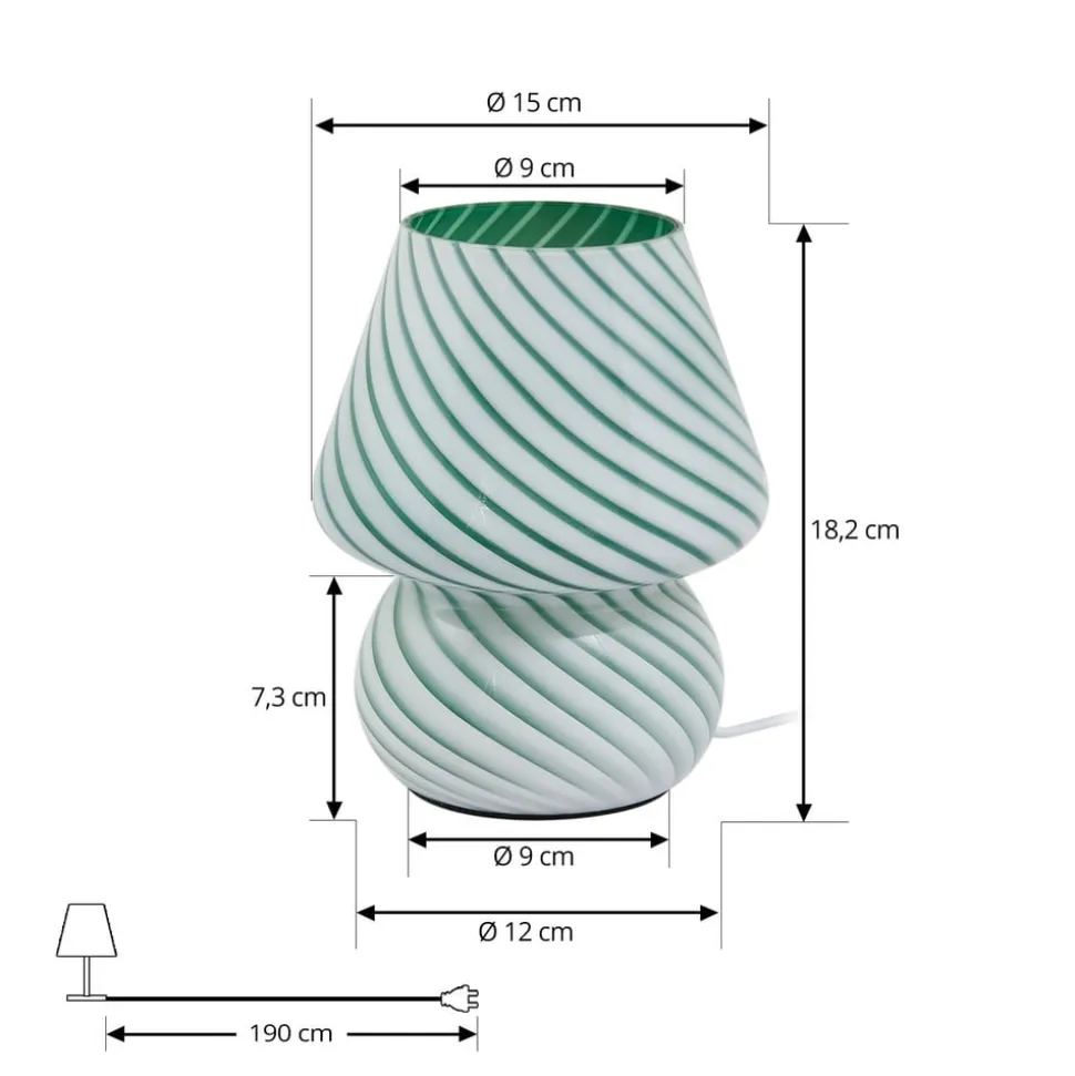 Lindby Andriana bordlampe, grøn/hvid, glas, Ø 15 cm